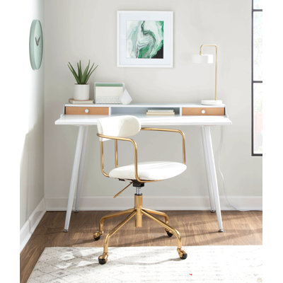 Bureau en acier blanc et bois blanc et naturel avec accents blancs
