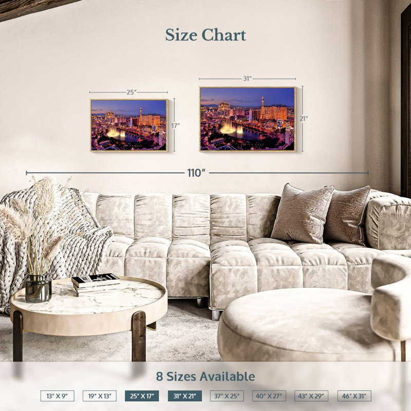 Las Vegas Night Glow, 25 po x 17 po, Cadre flottant en bois naturel