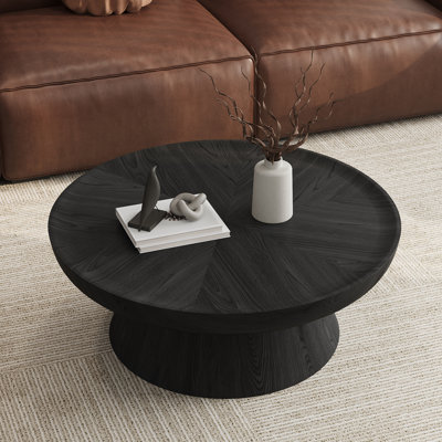 Table basse ronde 35,43 po avec base conique épaisse, aucun assemblage requis