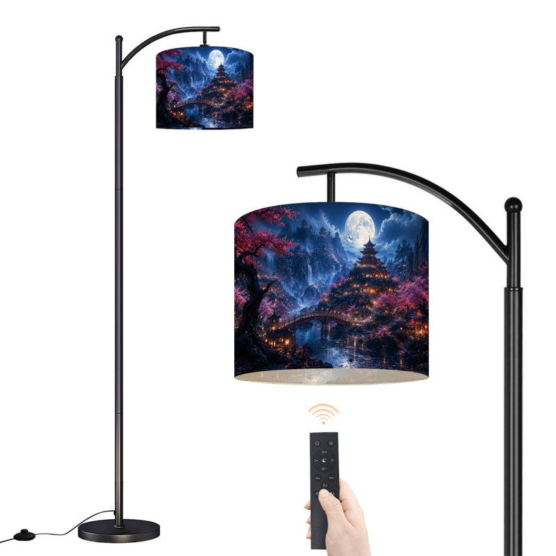  Lampe arc sur pied Pagode japonaise illuminée Cherry Blossoms Full Moon Mountainous