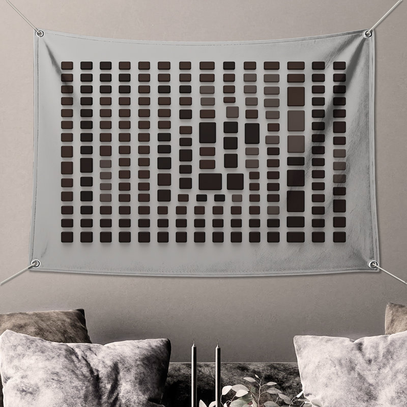 Tapisserie murale brune à motif de grille rectangulaire - Décoration murale rectangulaire, 68in H x80in W with 4 Grommets