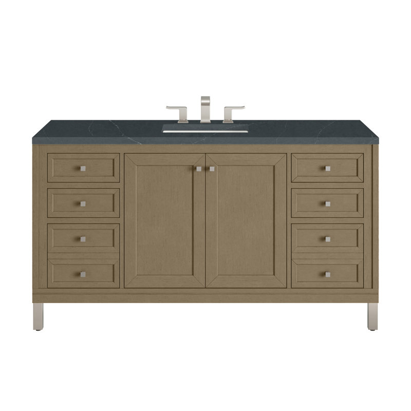 Chicago 60 in. Double Vanity, Walnut Whisper, Charcoal Soapstone, 8" Widespread