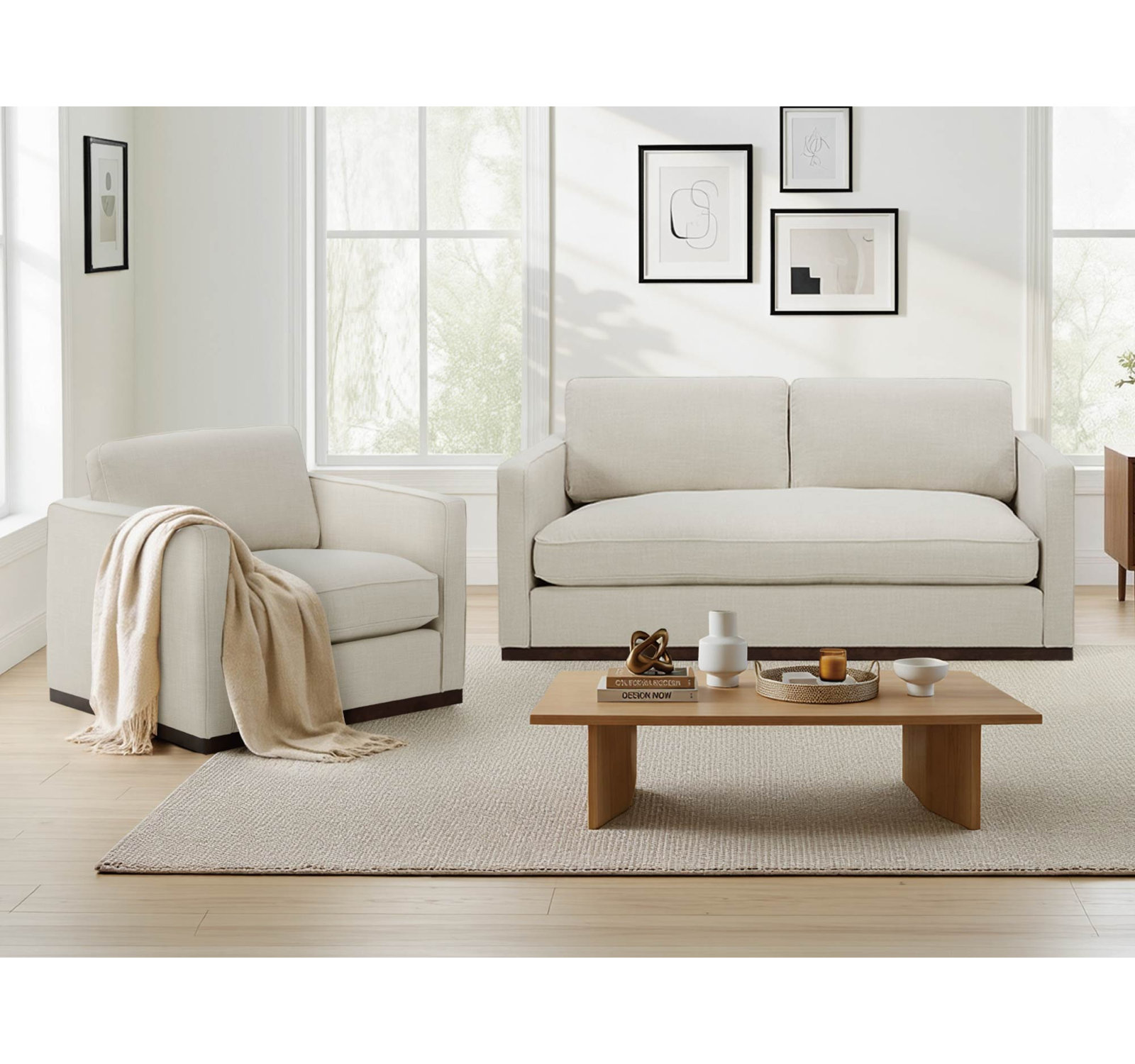 Bobbi 2-Piece Linen Living Room Set, Effie Linen Performance Linen