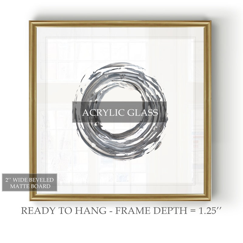 «E Encircle I», peinture sur toile, H 26 po x l 26 po x P 1,5 po, Cadre doré
