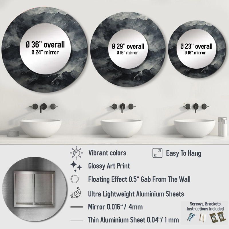 Mountains Percolated Peaks I - Mountains Round Mirror Wall Decor_MTMIR109790, 29" x 29", Round