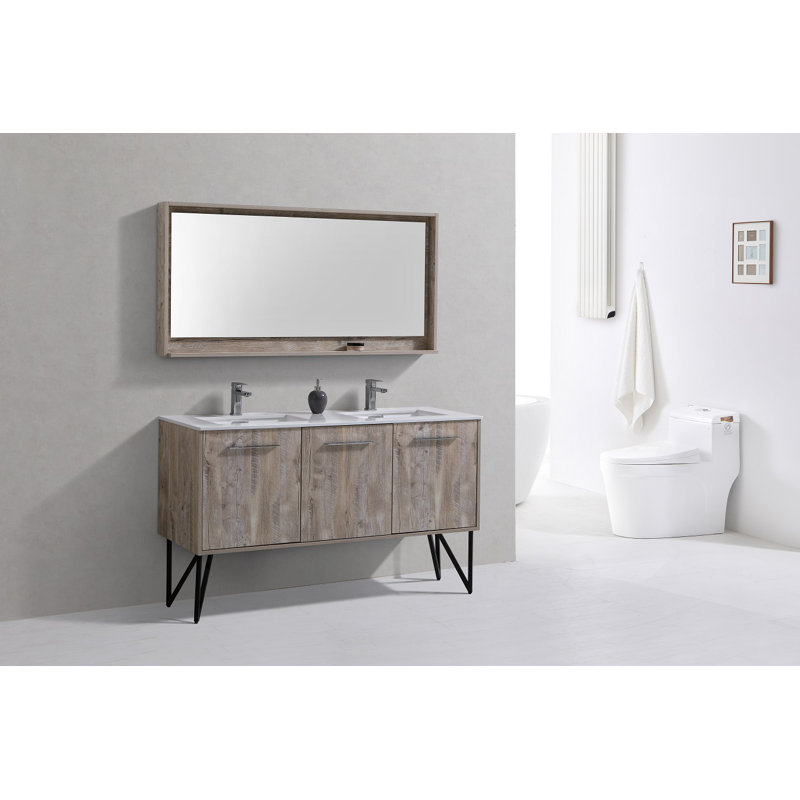 Almaraz 59.125'' Double Bathroom Vanity with Quartz Top, Nature Wood