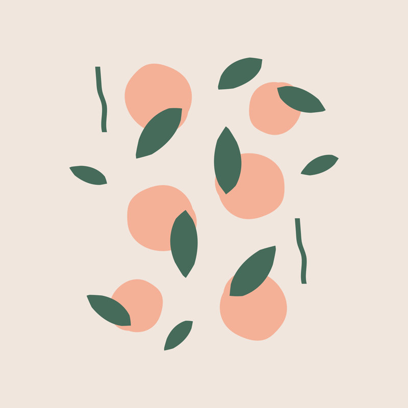 Pêches et oranges, H 30 po x l 30 po