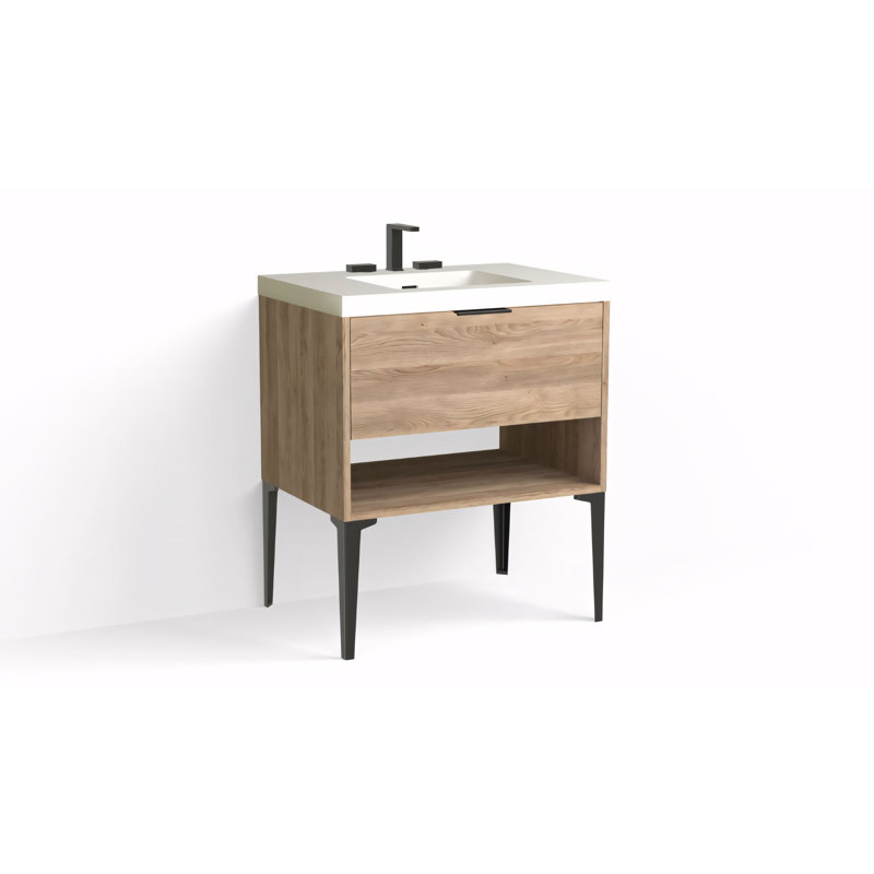Modo 30" W Freestanding Single Bathroom Vanity with Dean Leg, Matte White/8" Widespread, Matte Black, White Acrylic