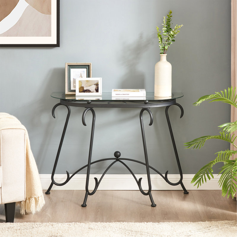 Tempered Glass Surface Console Table Coffee Table With Sturdy Construction For Living Room (Rustic Black)