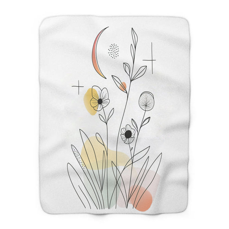 Fleurs de bohème minimalistes - couverture en sherpa de qualité supérieure 1 pièce - reproduction d'art luxueuse, Simple