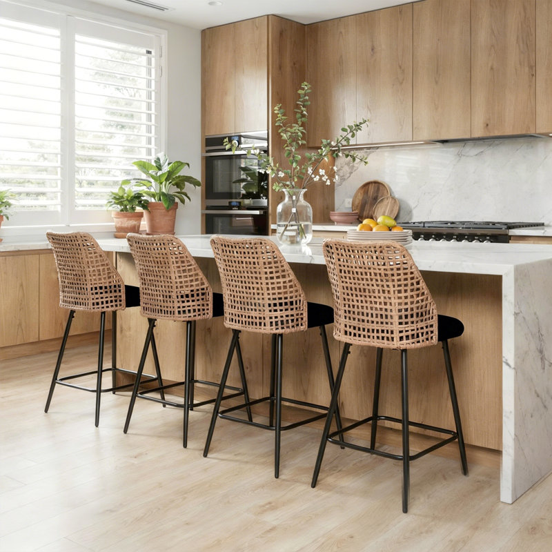 Upholstered Chenille Bar Stool, Black