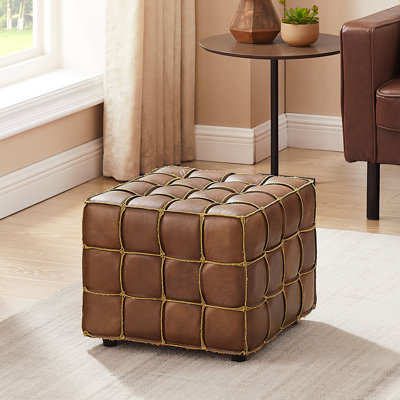 Laryn Genuine Leather Square Pouf Ottoman