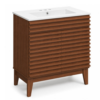 30'' Mid-Century Modern Single Bathroom Vanity Set With Sink Top, Soft-Close Doors