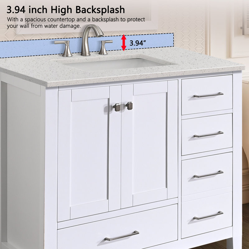 Plateau de meuble-lavabo simple 36 po avec lavabo à quartz - pour remplacement de meuble-lavabo, sans armoire