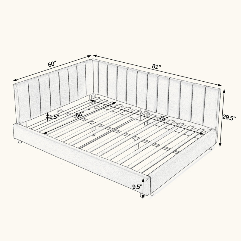 Sofa Bed Frame with Comfortable Backrest and Armrests, Grey