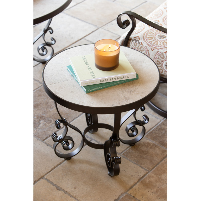 San Cristobal 24" Round Side Table, Canyon Taupe, Carbon Black