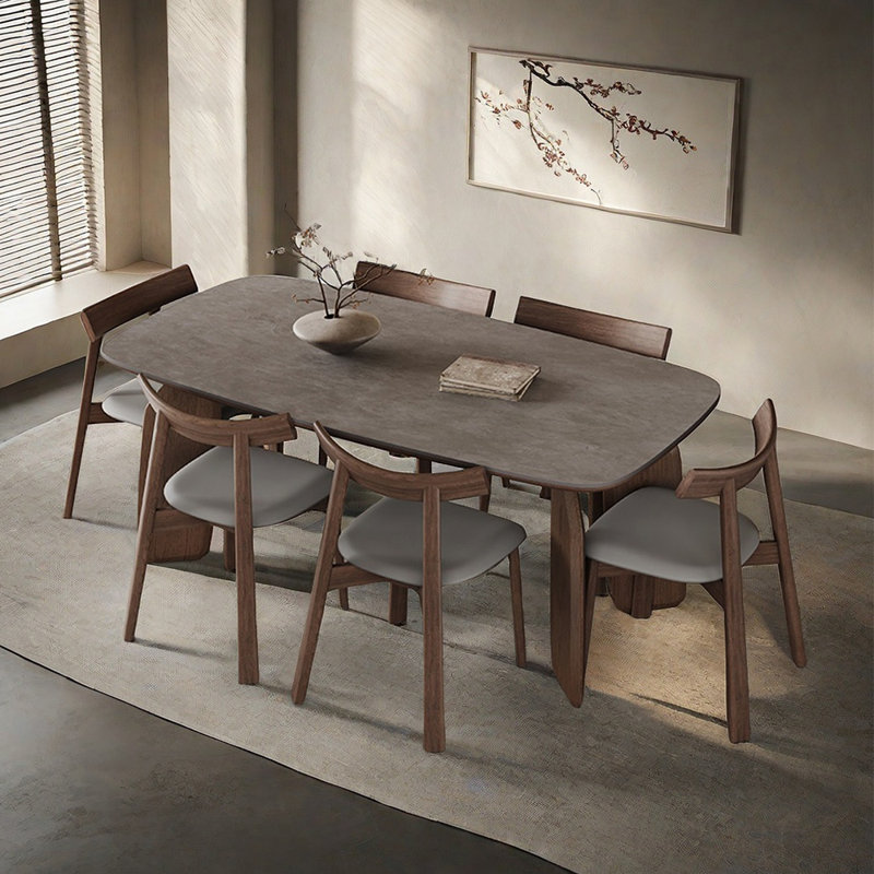 Retro simple rectangular dining table set, 29.5"H x 63"L x 31.5"W