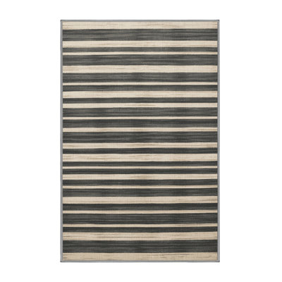 Washable Stone Gray Cream Striped Area Rug