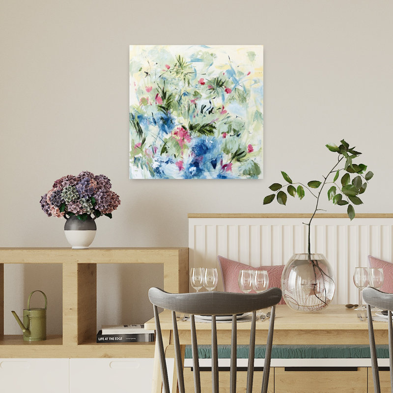 «Vibrant Spring Garden», art mural abstrait fleur rustique nature, H 18 po x l 18 po