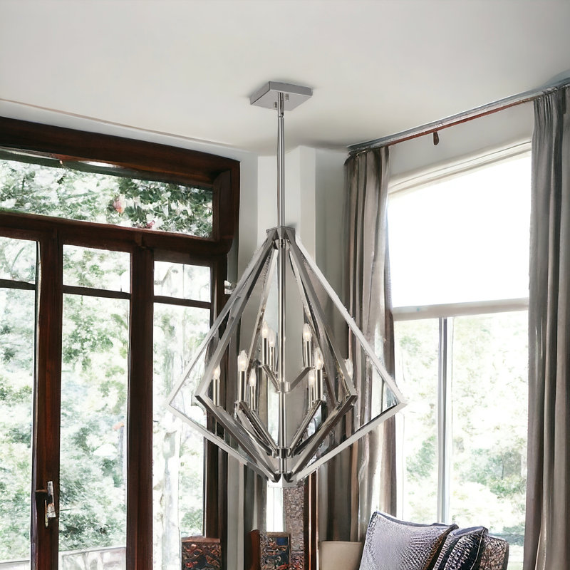 Lustre géométrique à 9 lumières Myrra, Nickel poli