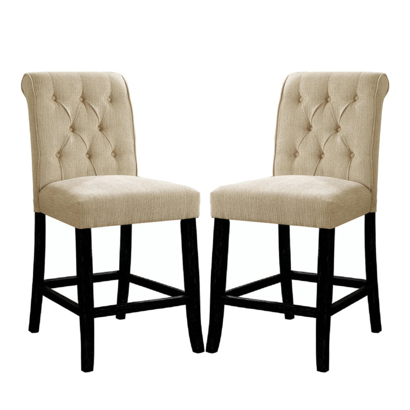 Ensemble de 2 chaises de salle à manger rembourrées en chenille beige et noir antique