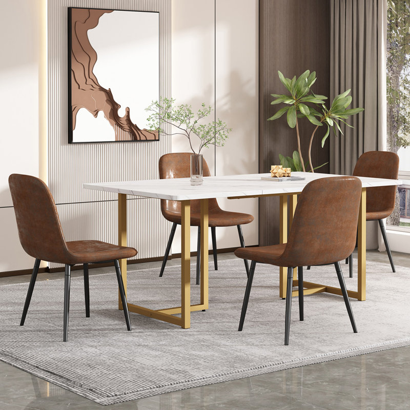 Bronislaw Metal Base Dining Table, Gold