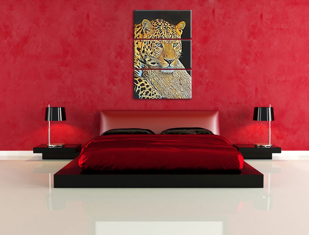 3-tlg. Leinwandbilder-Set „Ruhiger Leopard“, Grafikdruck