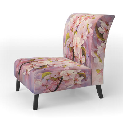 Apple Blossom Translucent Glow I - Upholstered Cottage Slipper Chair, Pink Accent Chair