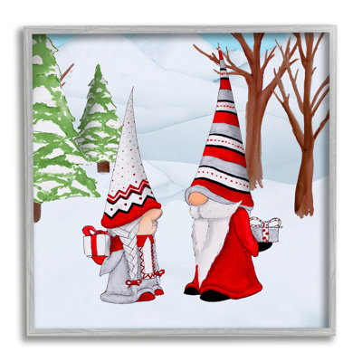 " Festive Winter Gnome Couple Holiday Presents Garden Elf " by Hugo Edwins