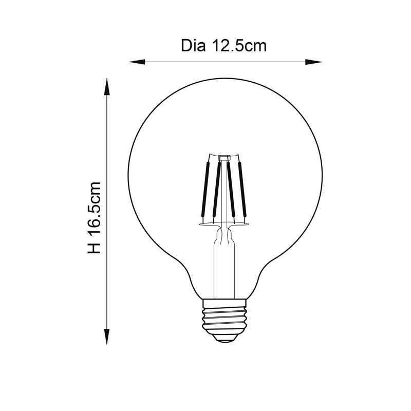 6W E27 ES G125 Amber Globe LED Dimmable Bulb - 450lm 2500K Warm White