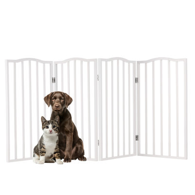 Indoor Dog Fence - 4 Panel Freestanding Dog Gate - 72x32-Inch Retractable Wood Dog Fence for Stairs, Hallways, or Doorways by PETMAKER (White)   