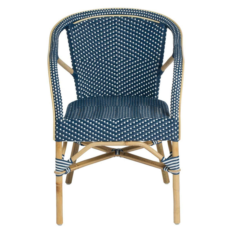 Madeleine Rattan Bistro Armchair, Navy Blue/White Dots