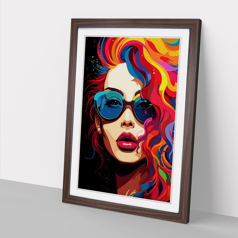 XYZ-FRM-V1223-5402 Rainbow Pop No.2 - Single Picture Frame Print on Wood, Walnut, 46cm H x 34cm W x 2cm D