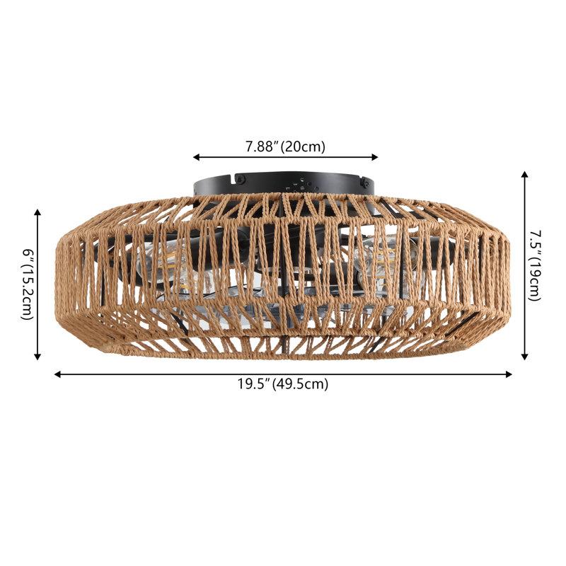 Rowan 19.5" 4-Light Modern Bohemian 6-Speed Metal/Rattan Mobile-App/Remote-Controlled Lantern LED Ceiling Fan, Brown/Black