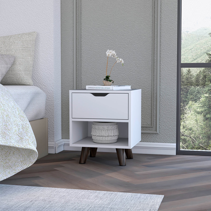 Table de chevet avec 1 tablette de rangement, Blanc