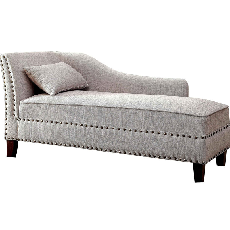Coussin de salon moderne avec garniture cloutée en tissu de 1 méridienne moderne, Beige
