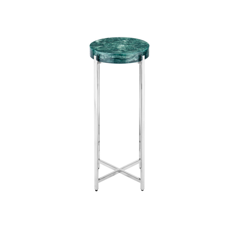 Rina End Table, Teal/Polished Nickel