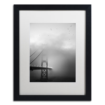 "Golden Gate and Birds" Framed Photographic Print on Canvas in Black/White