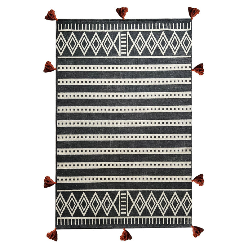 Tapis gris tissé à motif scandinave, Rectangle 4 pi 7,12 po x 6 pi 6,74 po