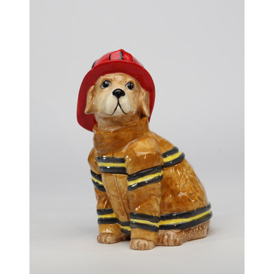 Firefighter Dog Candy Jar- 8 1/8"H