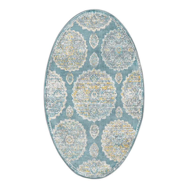 Tapis Paragon_Gris et bleu, Ovale 3 pi 3 po x 5 pi 3 po