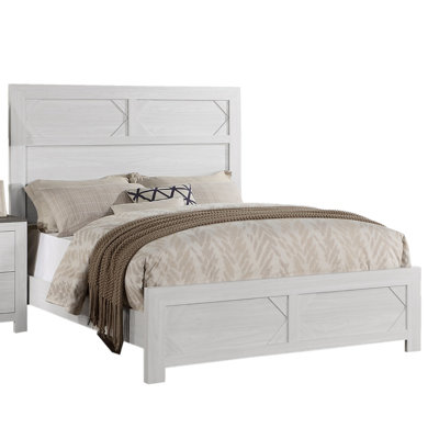White Color 1Pc Queen Size Bed High Headboard MDF Particle Board Bedroom Furniture Bedframe Unique Panel Design