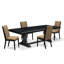 L'ensemble de table de salle à manger 5 pièces se compose d'une table de salle à manger rectangulaire et de 4 chaises de cuisine en tissu de lin sable clair avec pieds noirs - Finition sable-643662090-664182567-641880334