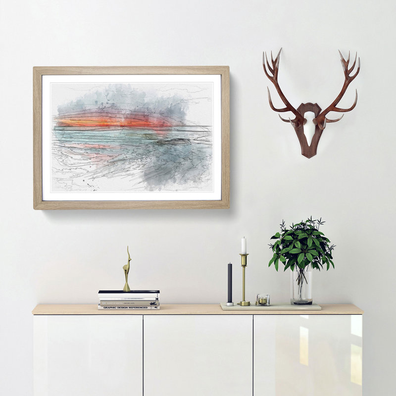 Orange Sunset in Malaga Spain - Picture Frame Graphic Art Print, 36cm H x 48cm W x 2cm D, Oak Framed