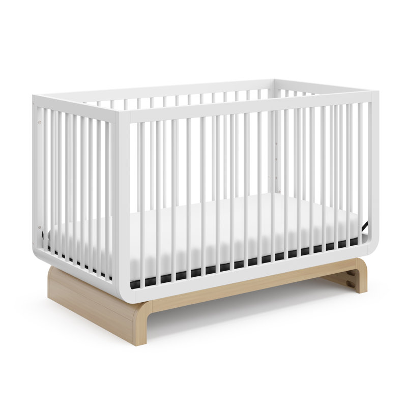 Lit de bébé convertible 5-en-1 Santorini, Blanc / Bois flotté, Lit à barreaux