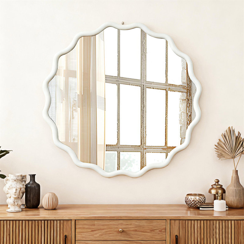 Round Wood Frame Decorative Mirror, 30.01" x 30.01", White