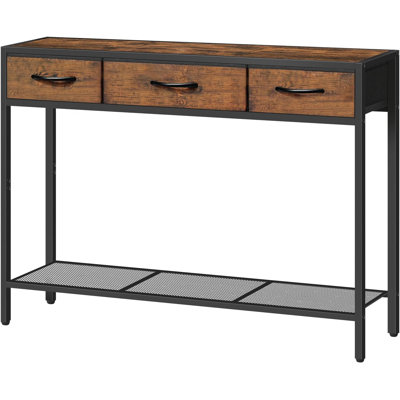 Industrial Console Table With 3 Fabric Drawers, Narrow Entryway Sofa Table With Storage Shelf, Rustic Brown And Black For Living Room, Hallway, Couch