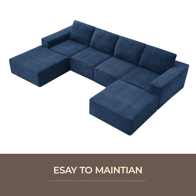 Canapé modulaire en forme de U 110 * 72 "avec repose-pieds, canapé de luxe en chenille nuage avec siège profond, aucun assemblage requis, canapé entièrement rembourré pour le salon, la chambre à coucher