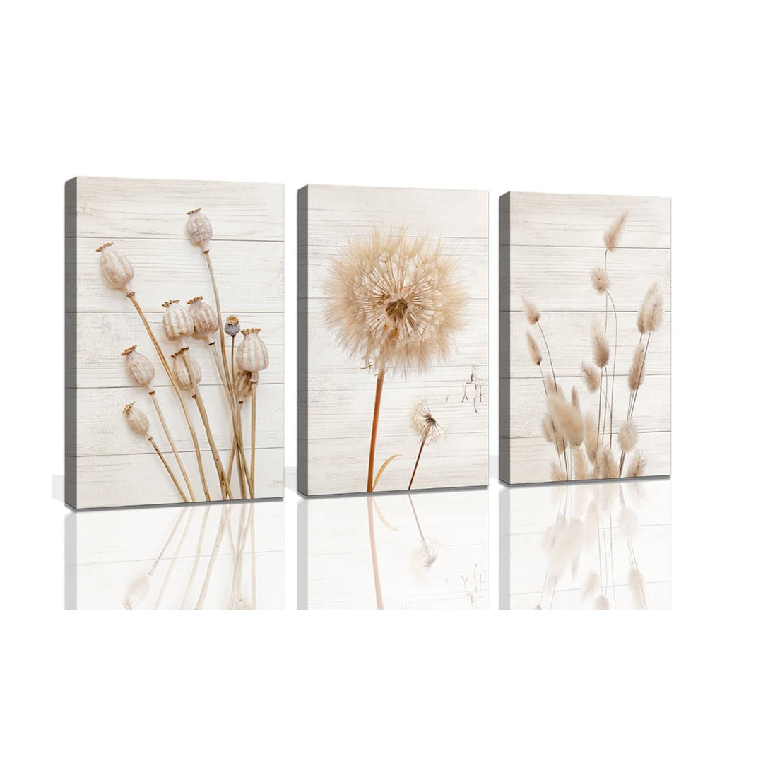 Farmhouse Wall Decor Dried Poppy Heads Dandelion Canvas Print Wall Art For Bedroom Aesthetic Rustic Wall Art For Living Room Wall Decoration Stretched