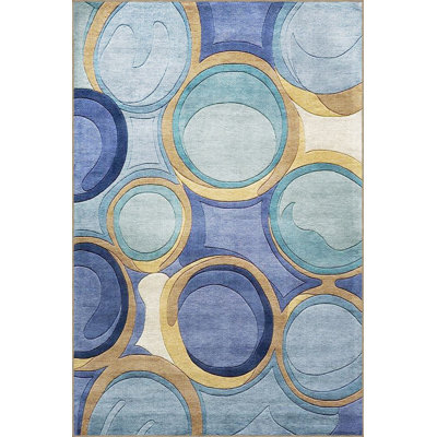 Tapis bleu tissé lavable à la machine